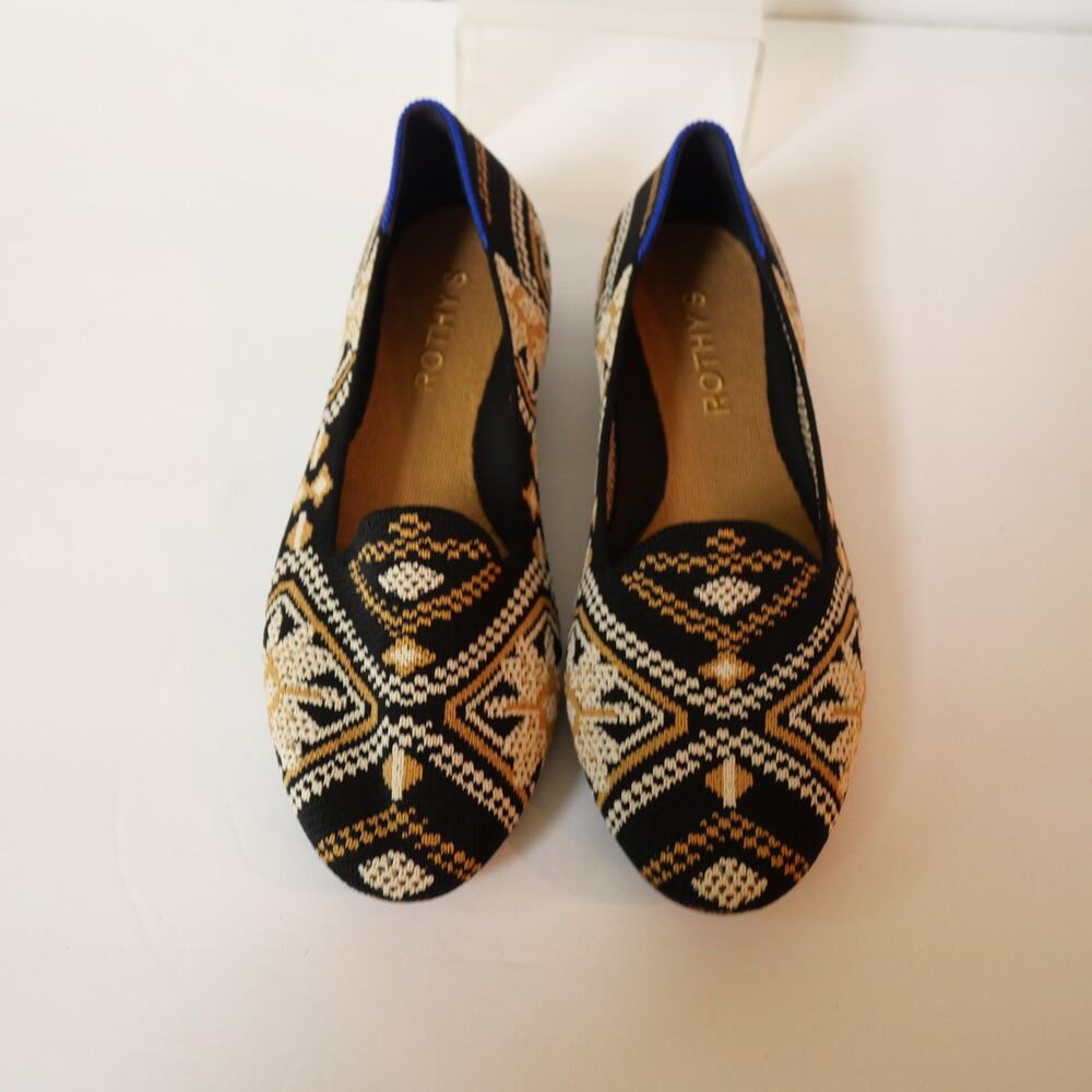 Rothy's Women's 6 Lounge Loafer Shoes Dark Boho Black Gold Slip On Shoes NEW - Picture 5 of 10